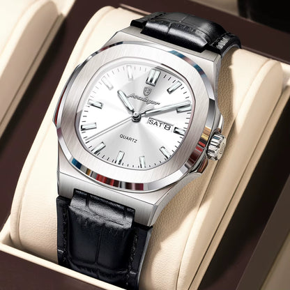 High Quality Watch for Men Luxury Luminous Waterproof Week Calendar Man Clock Leather Square Men'S Quartz Watches Reloj