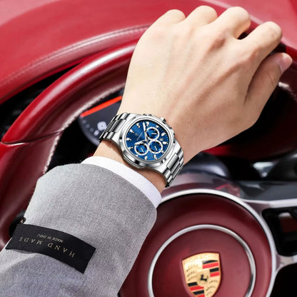 Luxury Luminous Men's Quartz Wristwatch - Business Casual Stainless Steel Chronograph with Waterproof Features