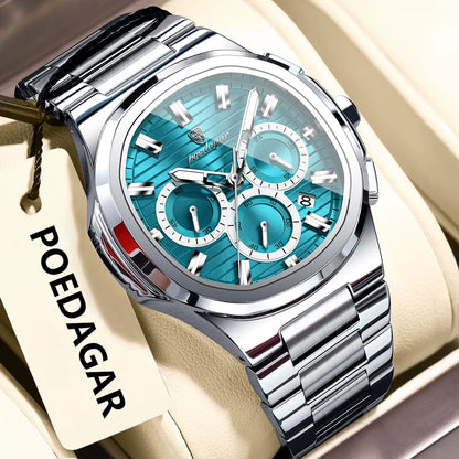 Luxury Luminous Men's Quartz Wristwatch - Business Casual Stainless Steel Chronograph with Waterproof Features