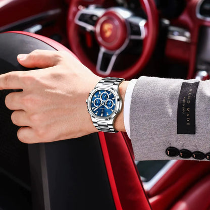 Luxury Luminous Men's Quartz Wristwatch - Business Casual Stainless Steel Chronograph with Waterproof Features