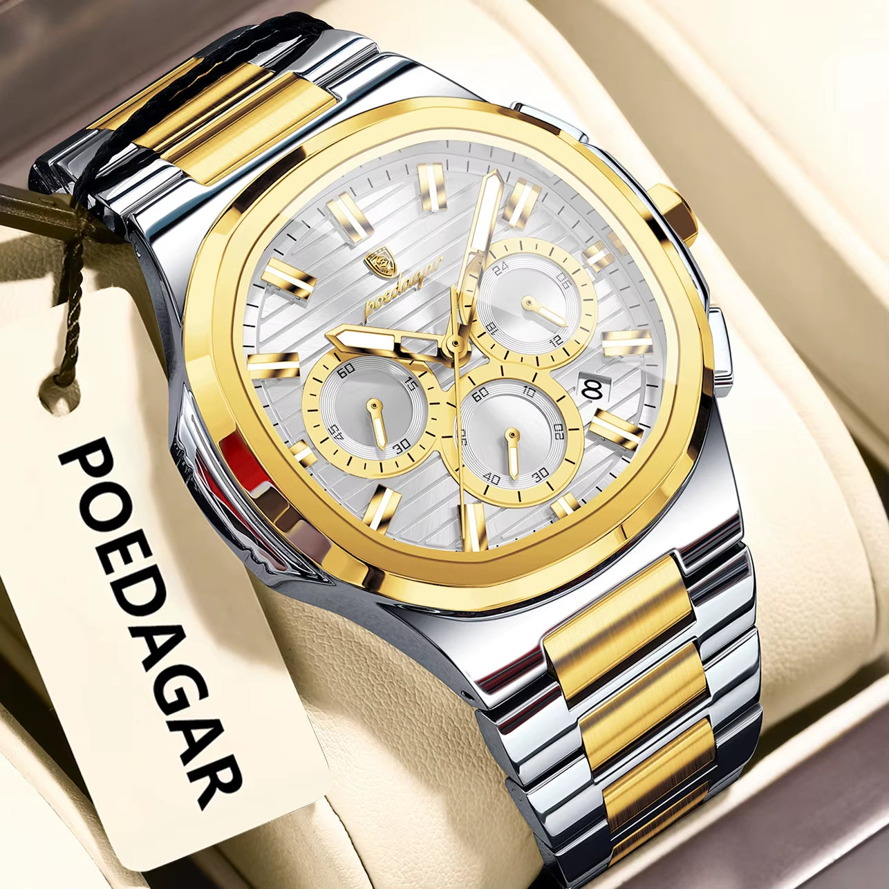 Luxury Luminous Men's Quartz Wristwatch - Business Casual Stainless Steel Chronograph with Waterproof Features