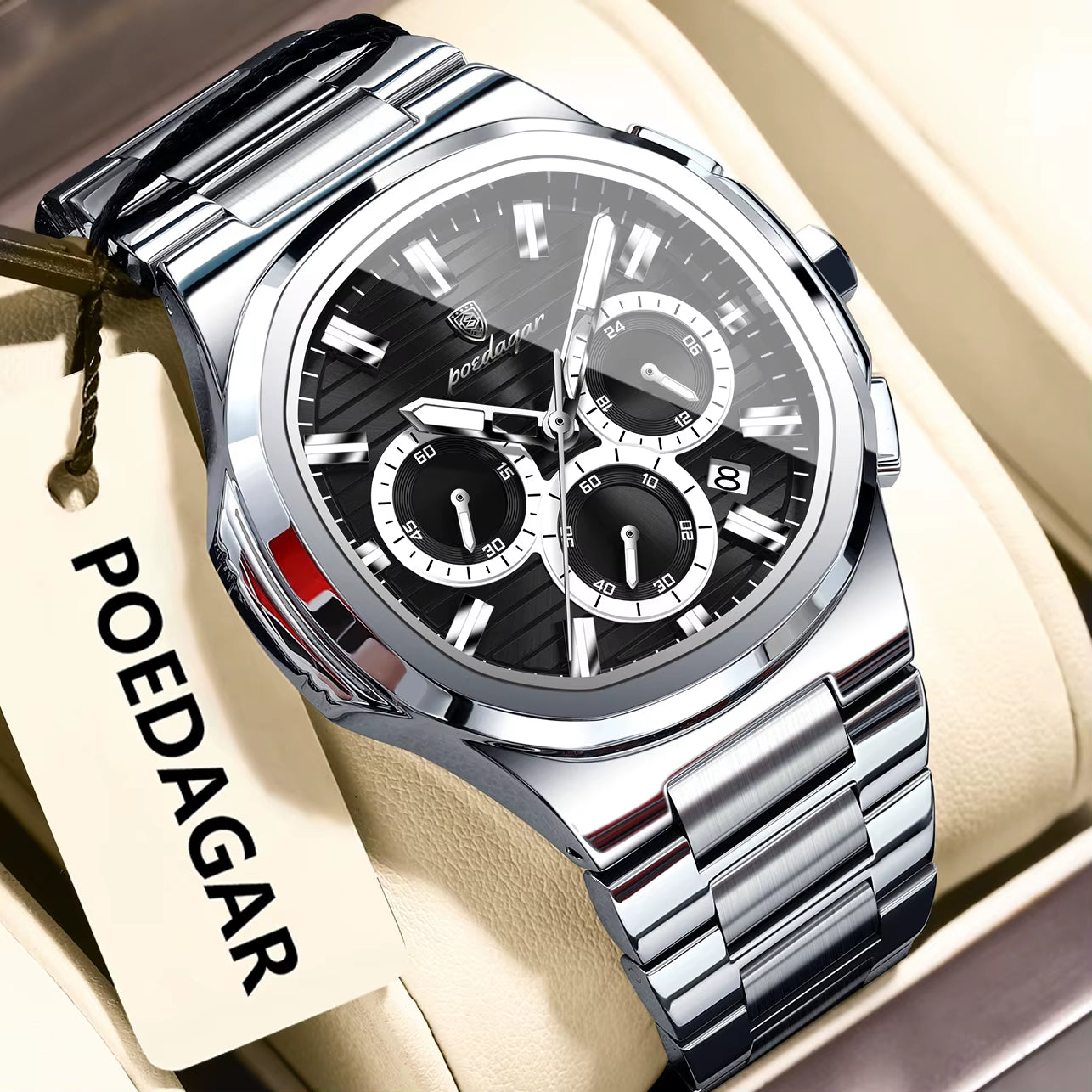 Luxury Luminous Men's Quartz Wristwatch - Business Casual Stainless Steel Chronograph with Waterproof Features